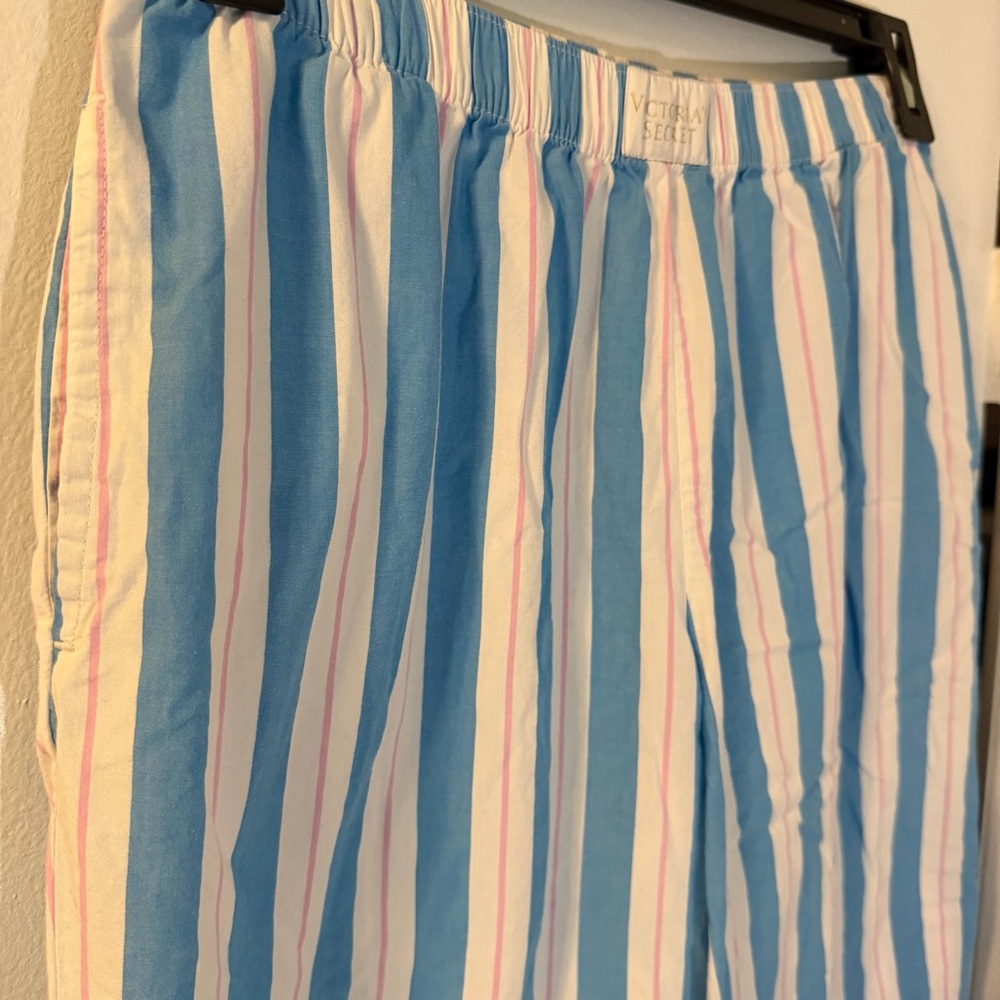 Victoria’s Secret Heritage Stripe Pajama Pant M Blue White & Pink Cotton Lounge